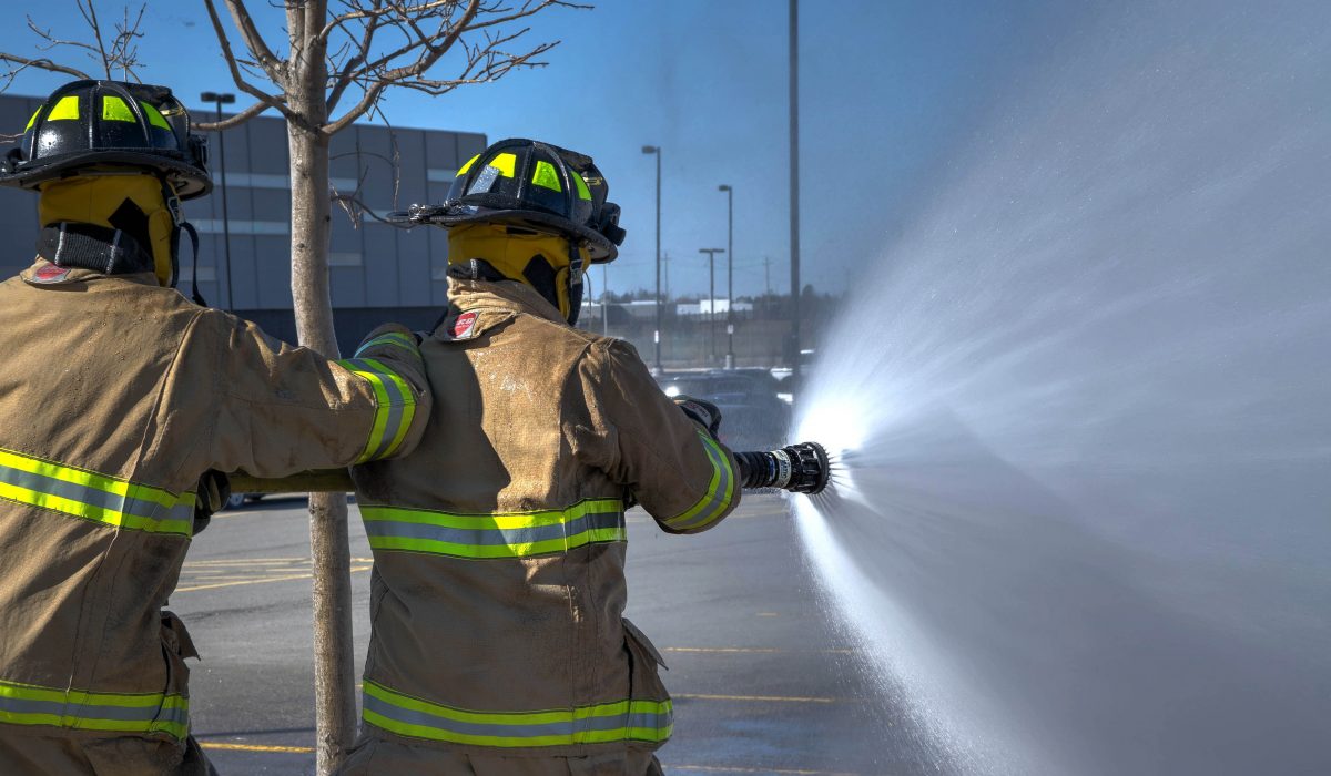 firefighters and water mist