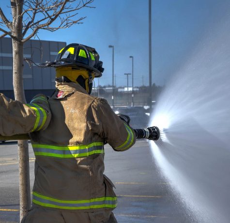 firefighters and water mist